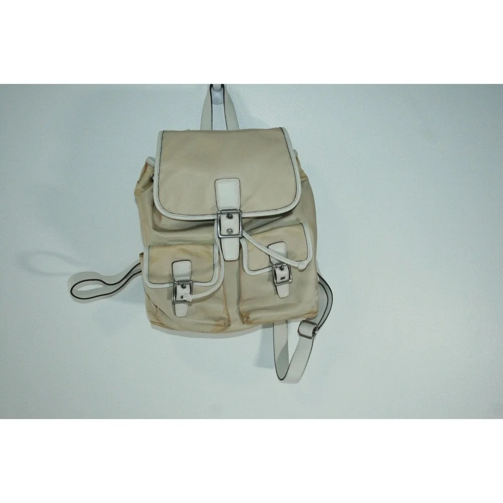 Coach Tan Nylon Double Pocket Drawstring Women's Backpack Purse Bag‎ 6258